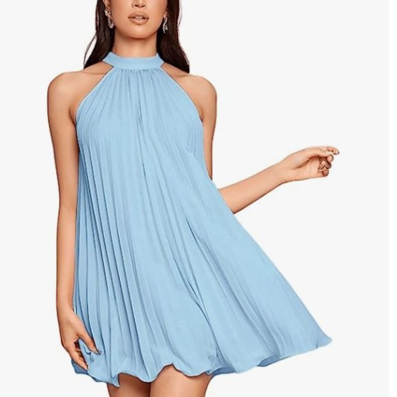 Women's Backless Ruffle Lace Dress - Halter Sleeveless Summer Dress